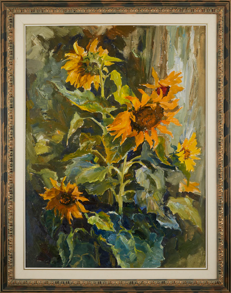 Guttorn Otto, Sunflowers, oil on board - view 2