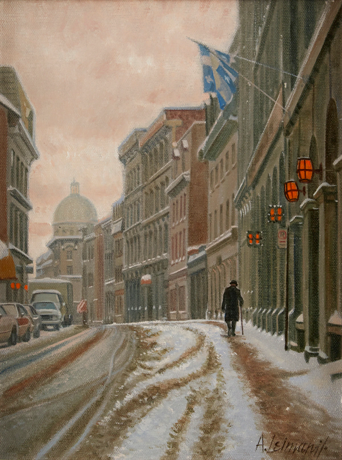 Andris Leimanis, Winter Day, Old Montreal, oil on canvas, 1981