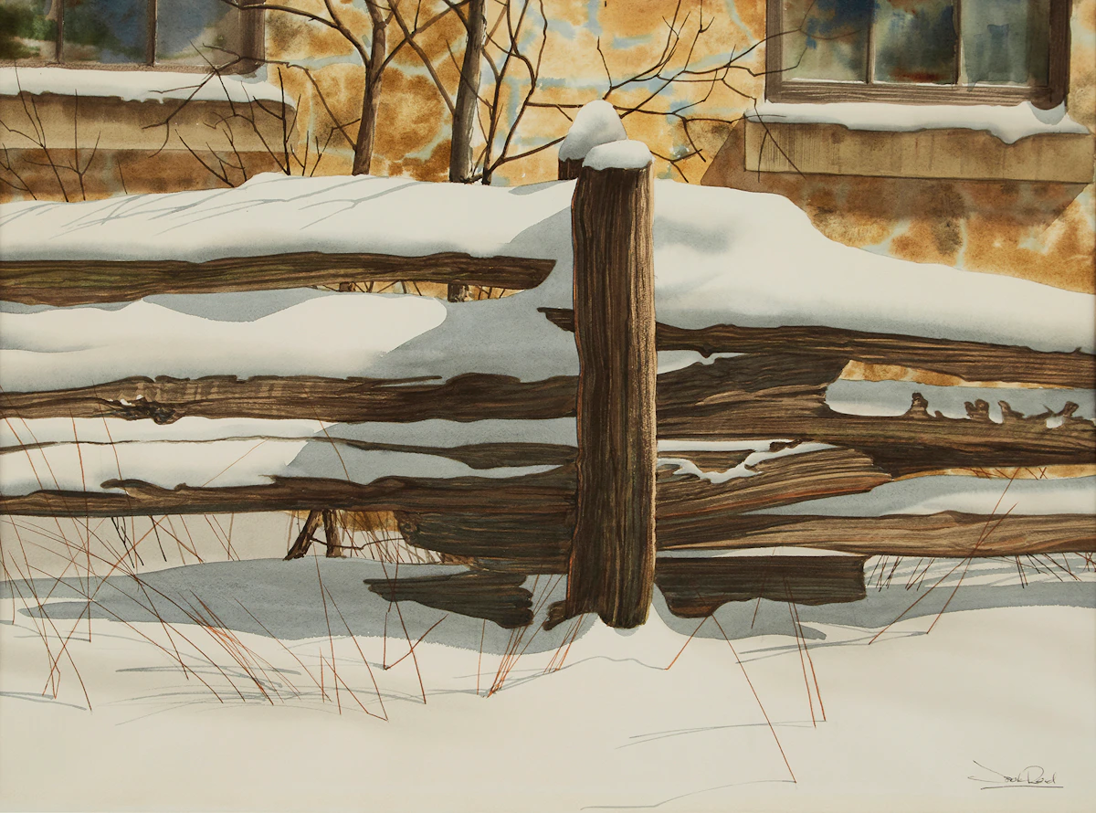 Jack Reid, Fence Deep Snow, watercolour