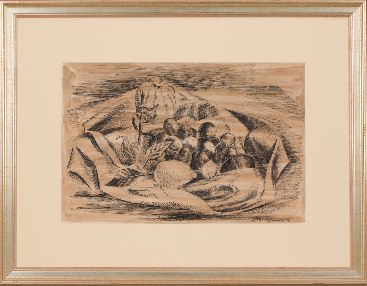 Carl Fellman Schaefer, Bountiful Harvest, ink and wash, 1958