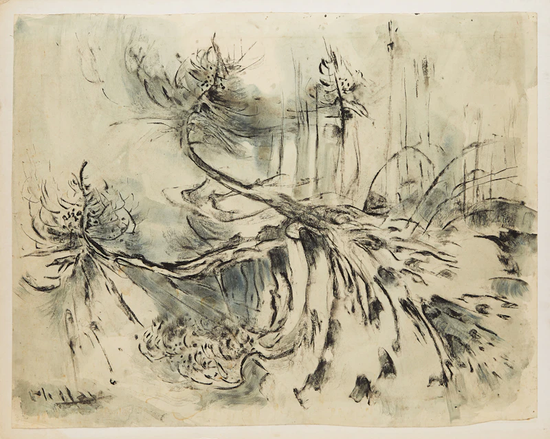 Alexander Samuel Millar, Falling Spruce; Abstract Landscape; Thistles, 3 works on paper laid down on board - view 3