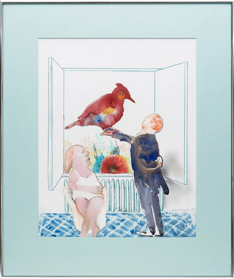 Louis de Niverville, Man and Bird, mixed media on paper - view 2