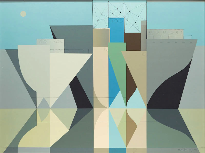 Bertram Charles Binning, Ships in Classical Calm, sampson-matthews silkscreen, 1948 - view 2