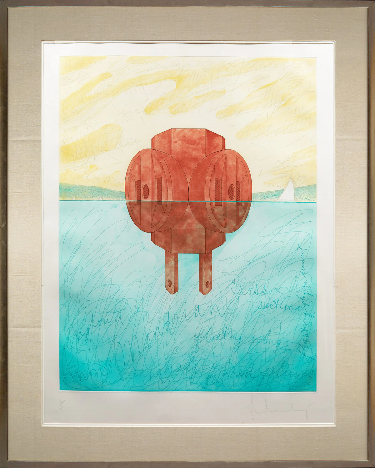 Unknown Artist, Floating Three - Way Plug, 1976, soft-ground etching and aquatint on paper