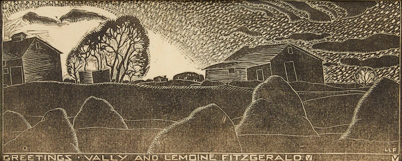 Lionel LeMoine FitzGerald, Greetings - Vally and Lemoine Fitzgerald, linocut - view 2