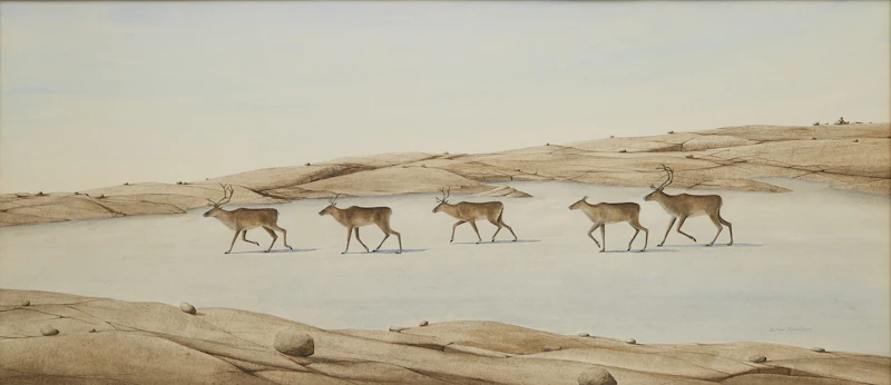 Michael French, Caribou Crossing Ice in the Fall