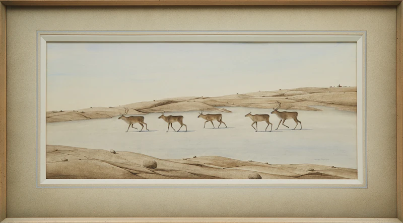 Michael French, Caribou Crossing Ice in the Fall, acrylic on paper, 1978 - view 2