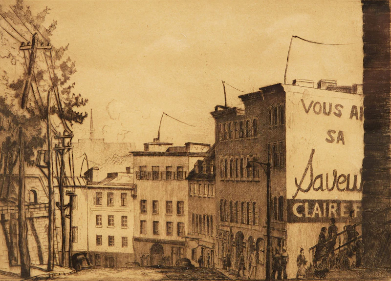 Ian MacKinnon-Pearson, La côte de la Montagne, à Quebec, etching and drypoint, 1948 - view 2