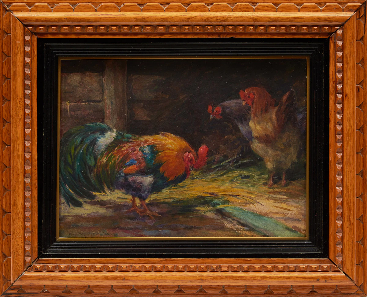 Elizabeth Annie McGillivray Knowles, Roosters, watercolour