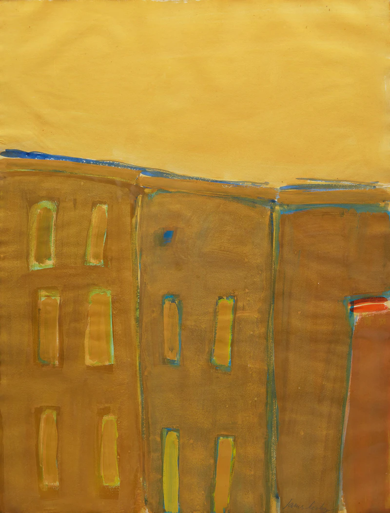 James Lechay, Three Buildings, Sky in Naples Yellow, gouache, 1972 - view 2