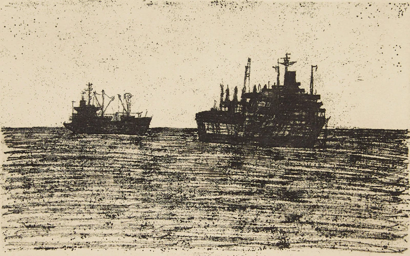 Alistair Macready Bell, Ships at Anchor, softground etching - view 2