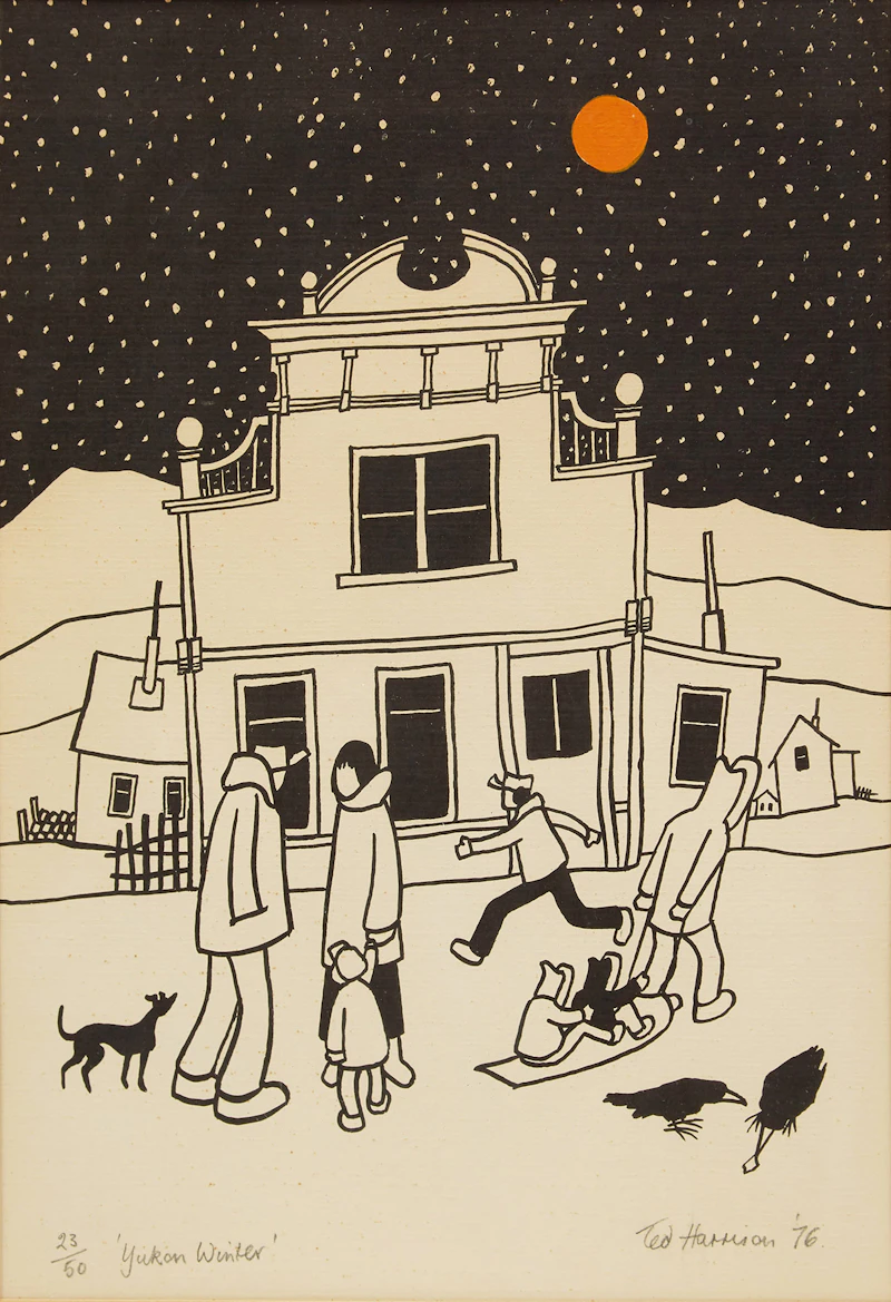 Ted Harrison, Yukon Winter, serigraph with hand colouring, 1976 - view 2