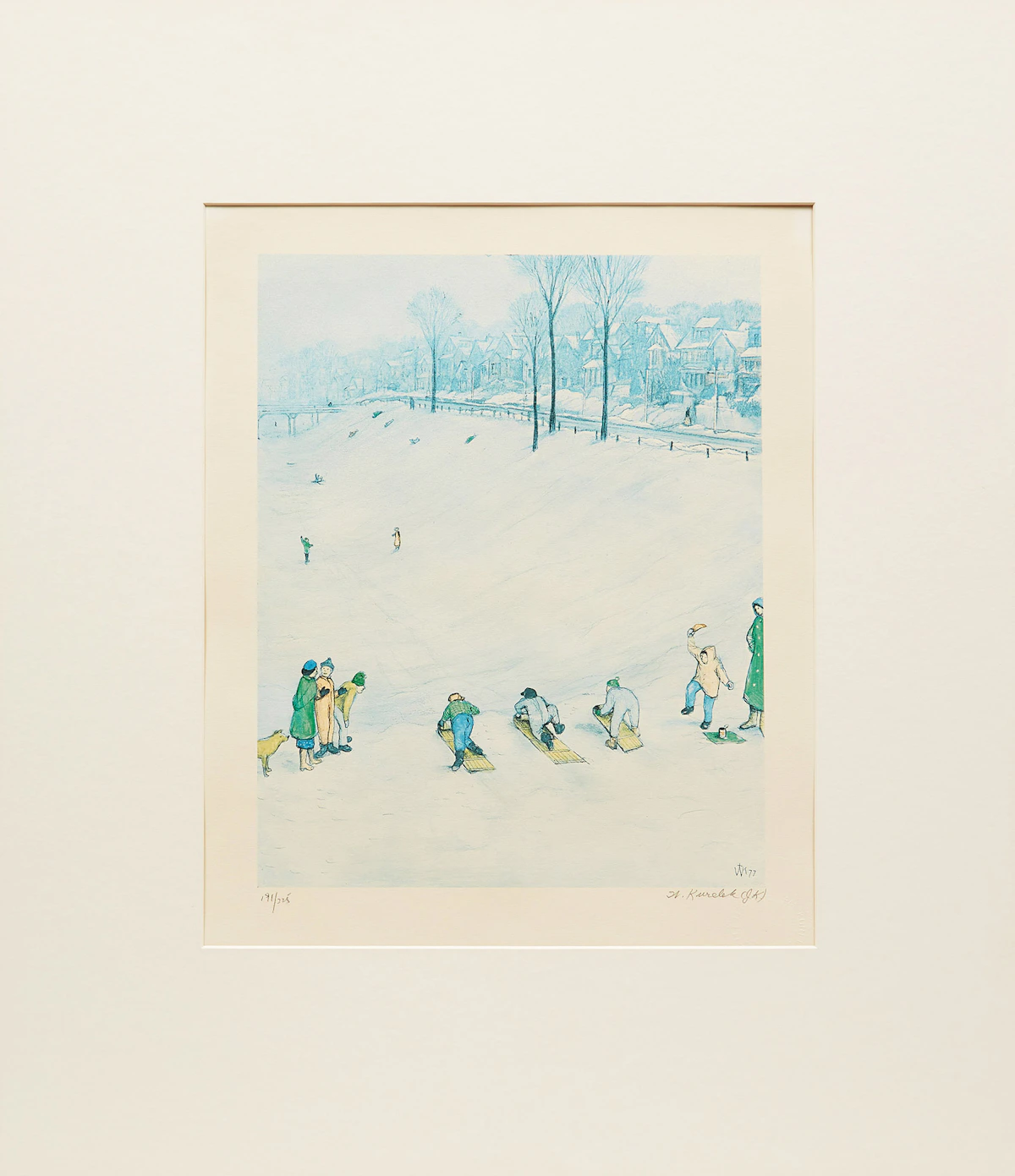 William Kurelek, Tobogganing, colour photolithograph