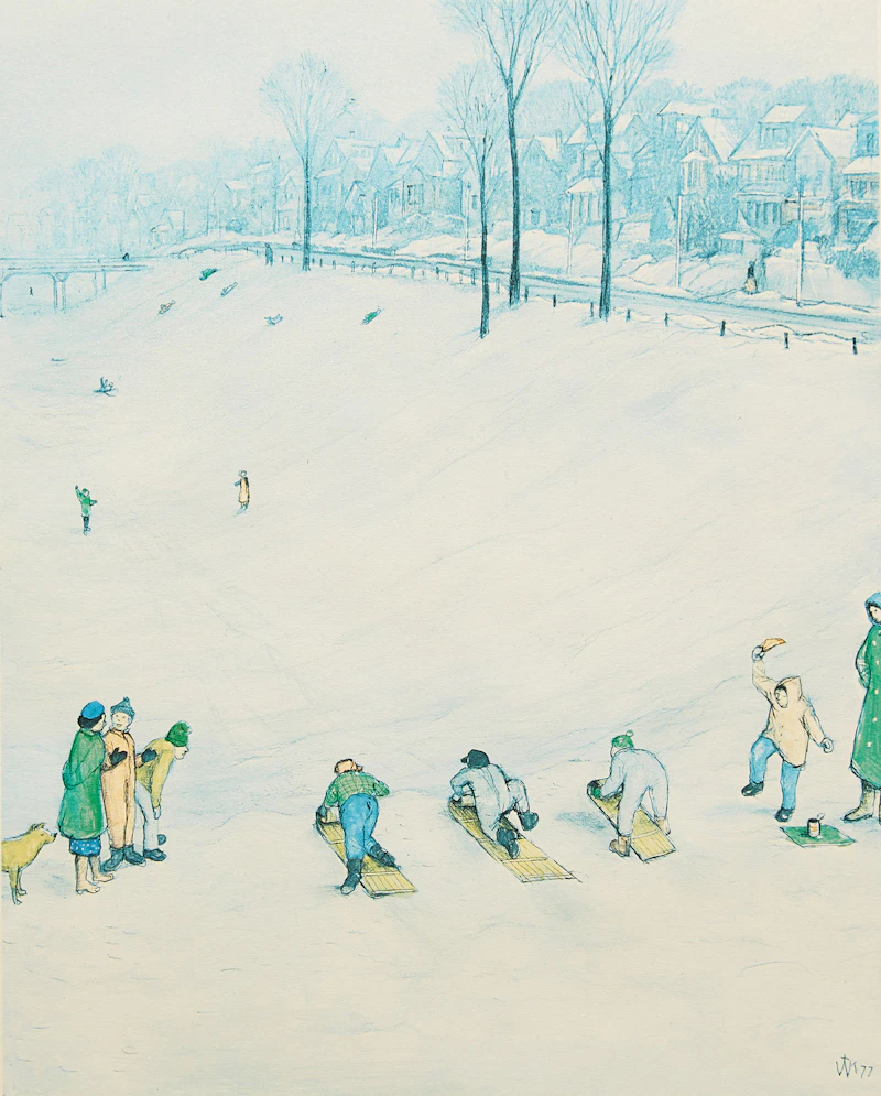 William Kurelek, Tobogganing, colour photolithograph - view 2