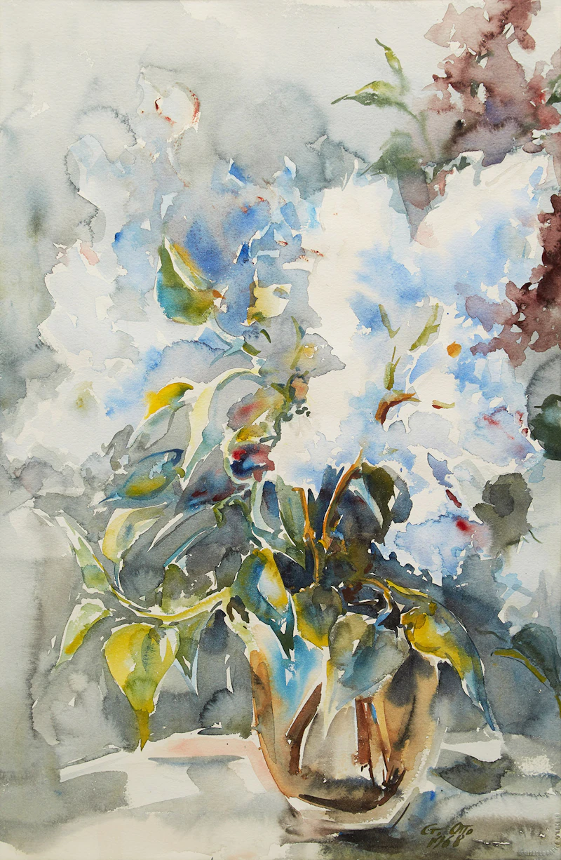 Guttorn Otto, Floral Still Life, watercolour, 1968 - view 2