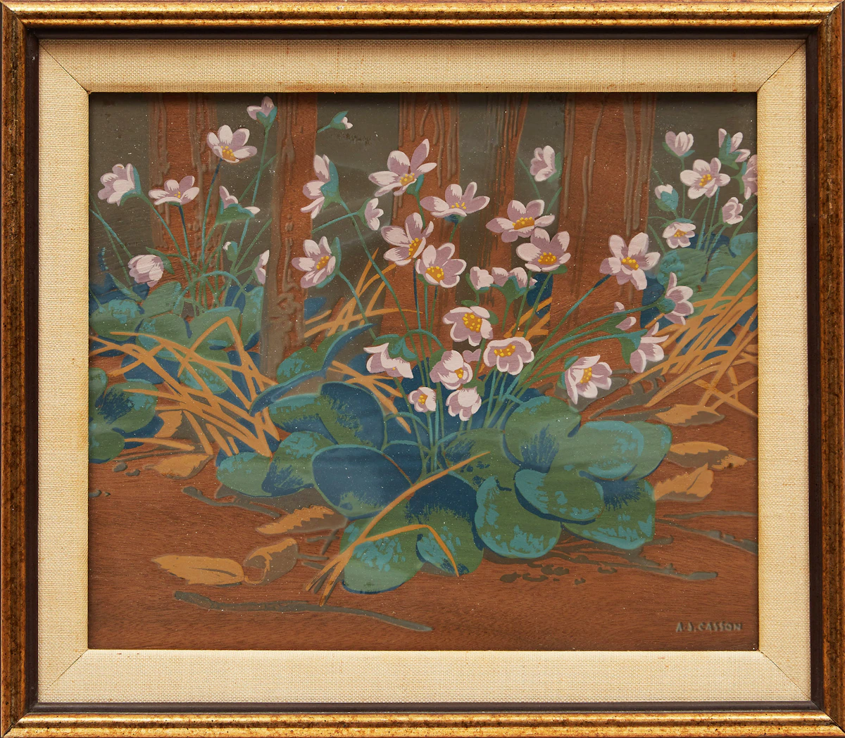 Alfred Joseph Casson, Hepatica Flowers, silkscreen on veneer