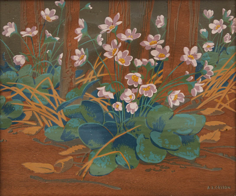 Alfred Joseph Casson, Hepatica Flowers, silkscreen on veneer - view 2