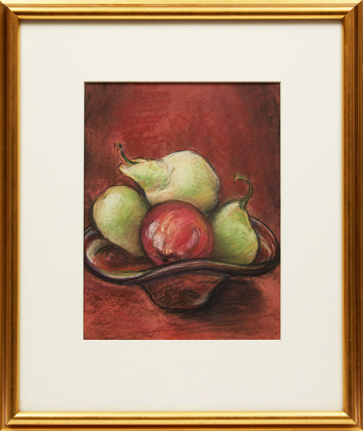 Ruth Barker Hood, Still Life with Pears, pastel on red paper, 1986