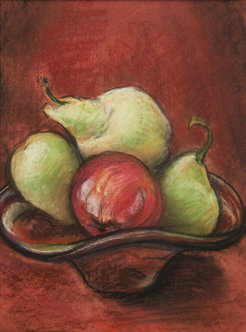 Ruth Barker Hood, Still Life with Pears, pastel on red paper, 1986 - view 2