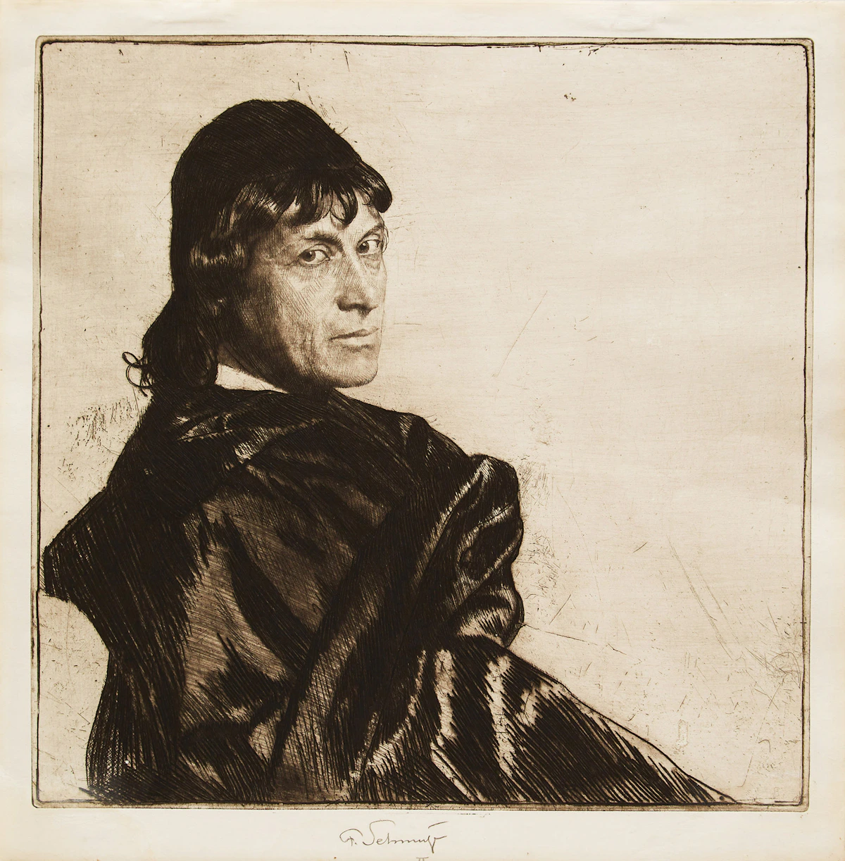 Ferdinand Schmutzer, Josef Kaines as Hamlet, etching