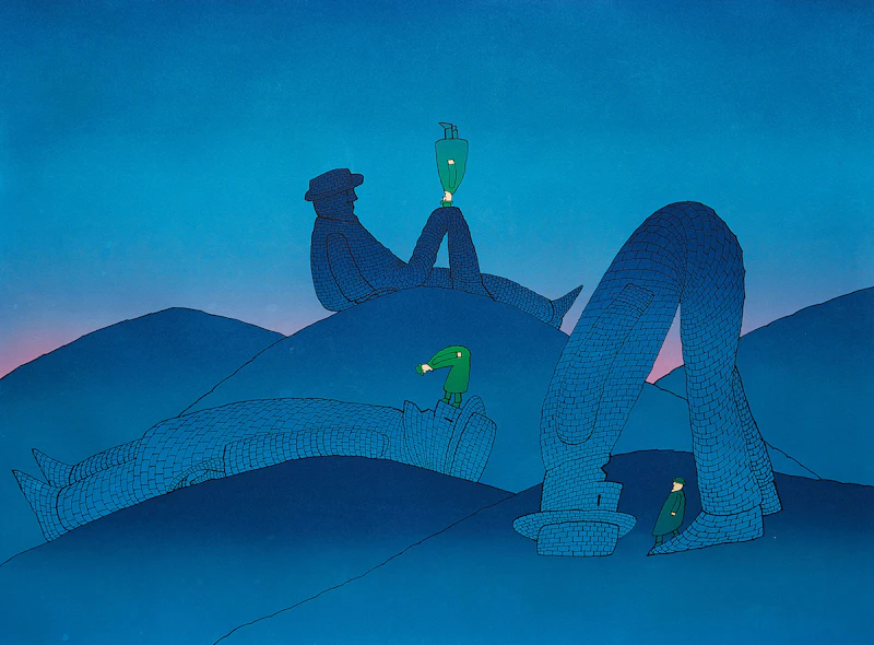 Jean-Michel Folon, Untitled Surrealist Landscape, colour silkscreen - view 2