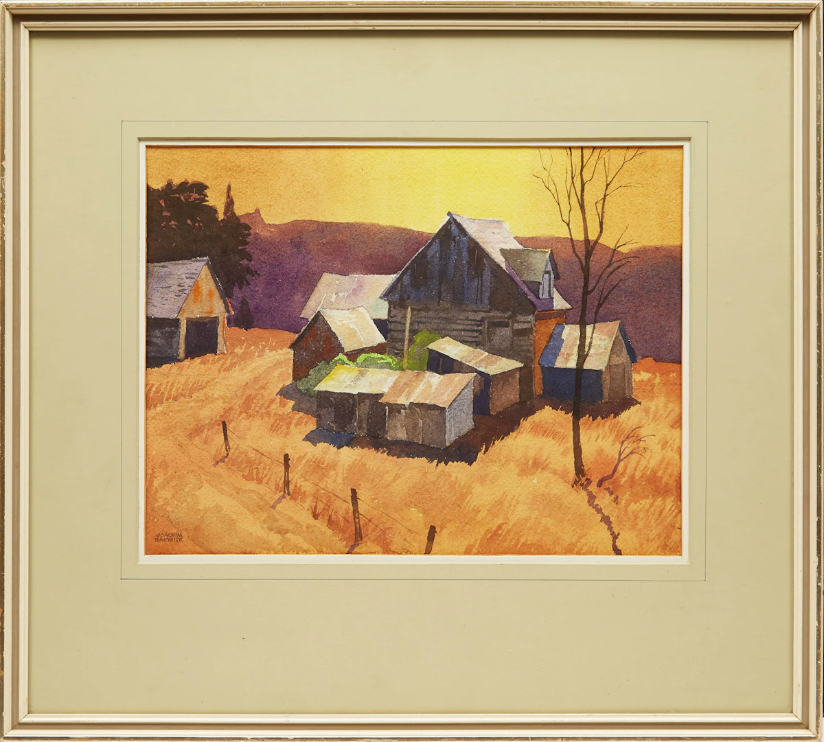 Joachim George Gauthier, Ontario Farm, watercolour laid down, 1973