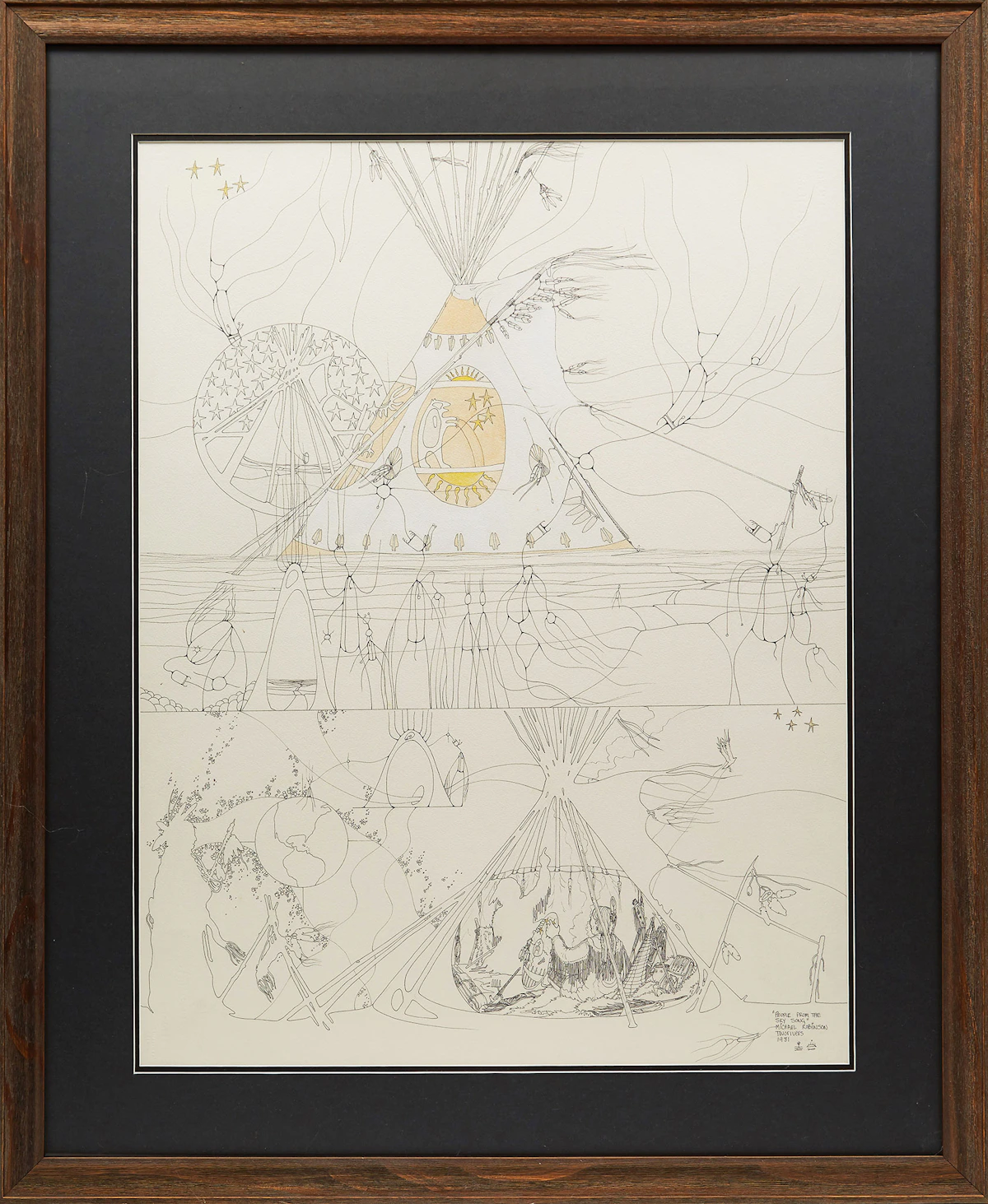 Michael Robinson, People from the Sky Song, mixed media drawing, 1981
