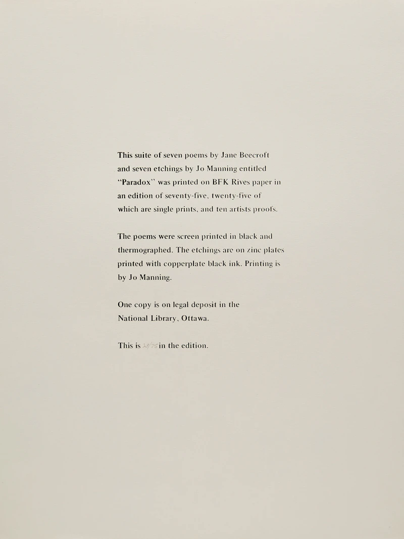 Jo Manning, Paradox: Portfolio of Poems and Seven Etchings, portfolio of poems and seven etchings, 1974 - view 2