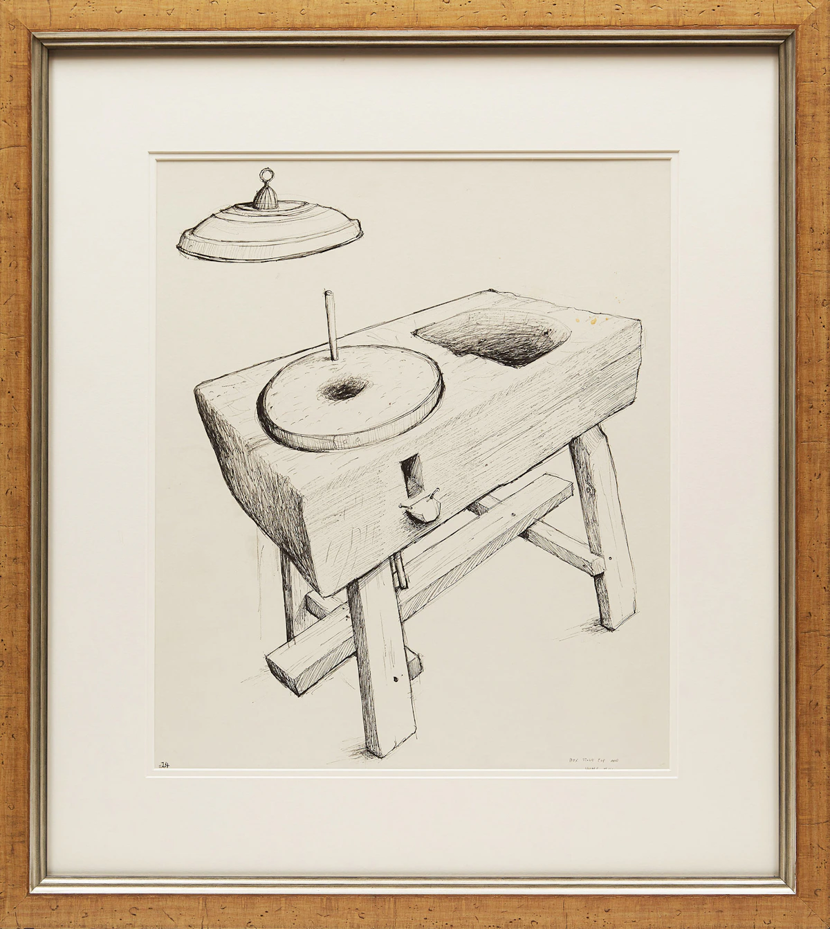 William Kurelek, Box Stove Top and Home Mill, ink drawing