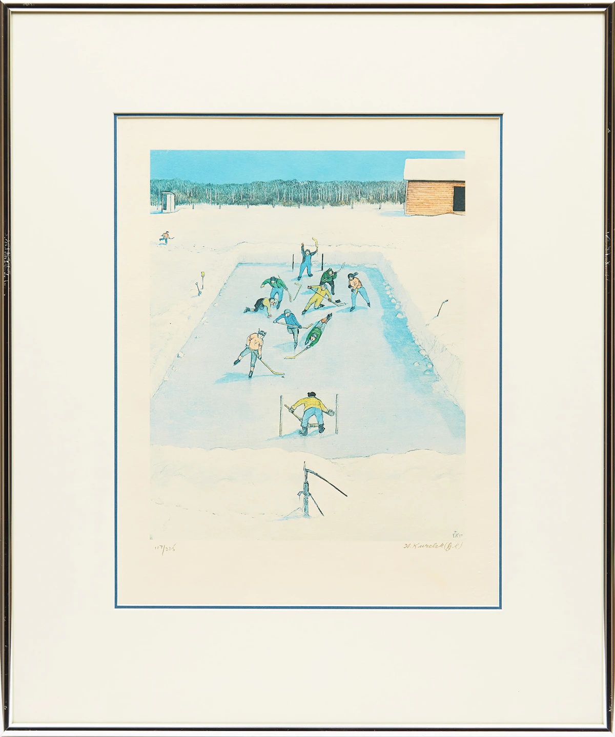 William Kurelek, Playing Hockey, colour photolithograph