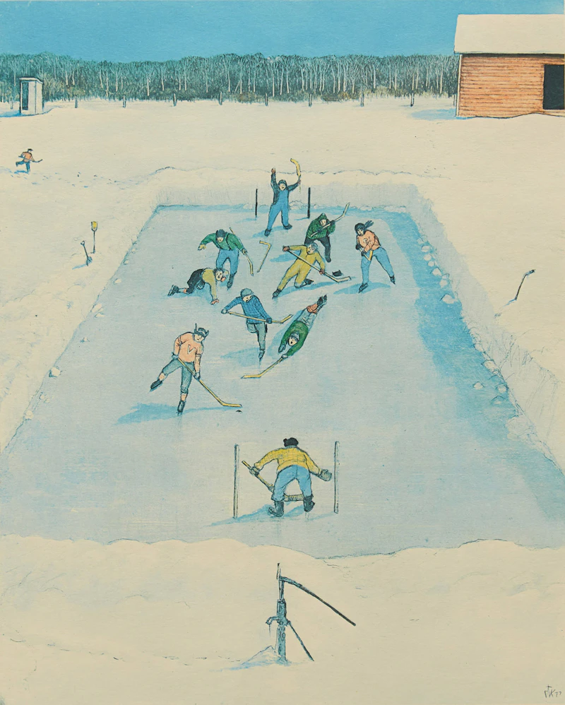 William Kurelek, Playing Hockey, colour photolithograph - view 2