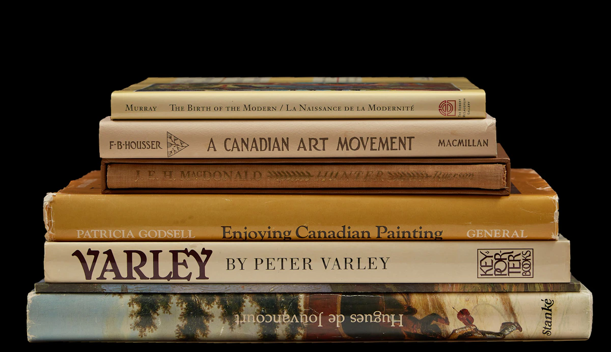 Books and Reference, The Birth of the Modern; A Canadian Art Movement; J.E.H. MacDonald; Enjoying Canadian Painting; Frederick H. Varley; Couleur et Lumière: les paysages de Cullen et de Suzor-Coté; Krieghoff, seven books