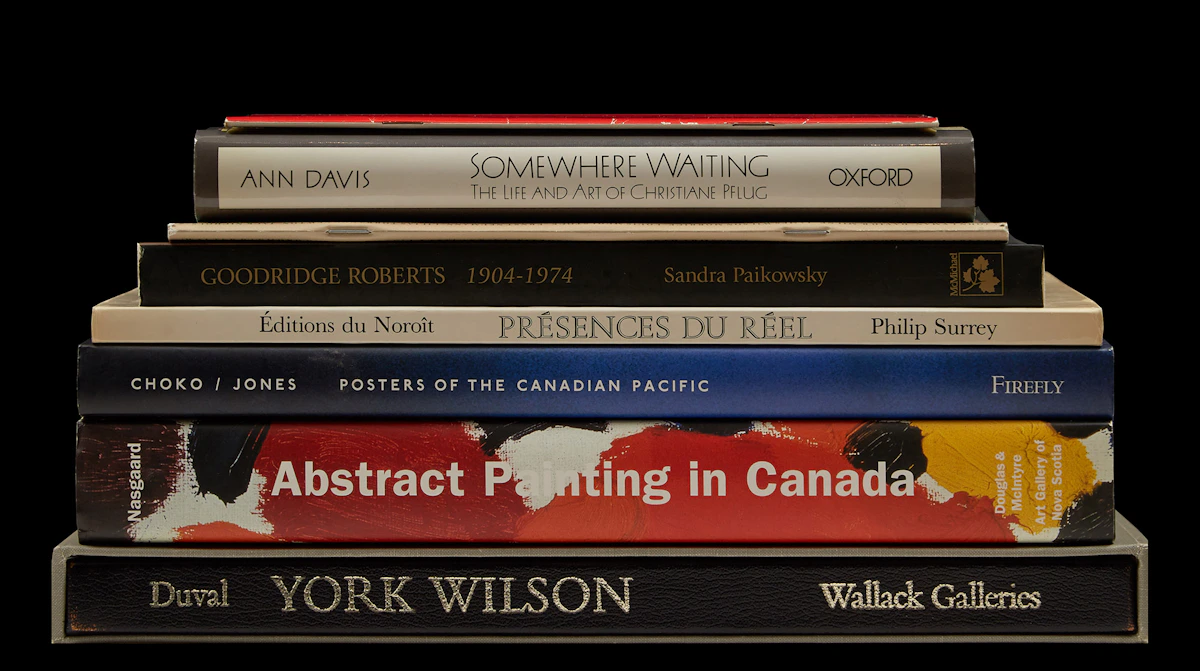 Books and Reference, Abstract Painting in Canada; York Wilson; Posters of the Canadian Pacific; Présences du réel; Goodridge Roberts; Form and Figure; Somewhere Waiting; Canadian Painting 1850-1950, eight books