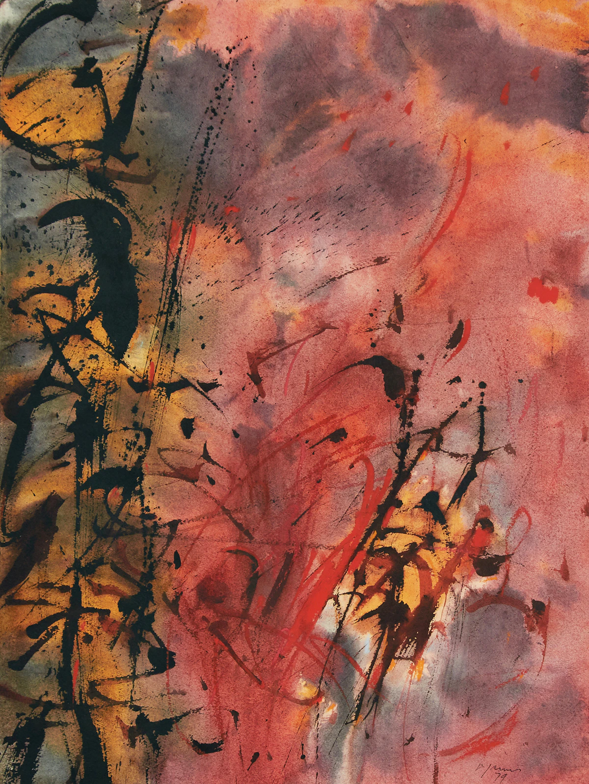 Donald Jarvis, Inscape (1): Red, coloured inks on paper