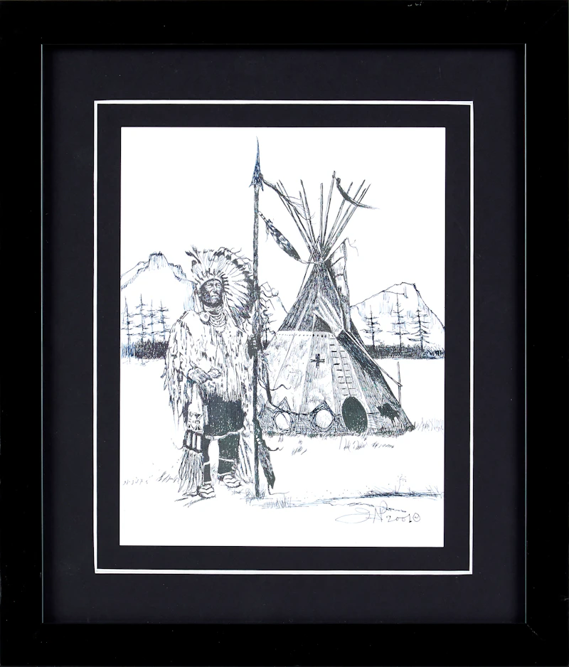 Jane Ash Poitras, Native Figure Beside Teepee, print with ink, 2001 - view 2