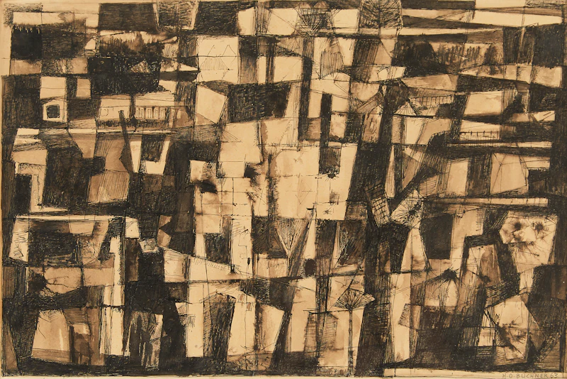 H.O. Buchner, Untitled Abstraction, ink drawing, 1963 - view 1