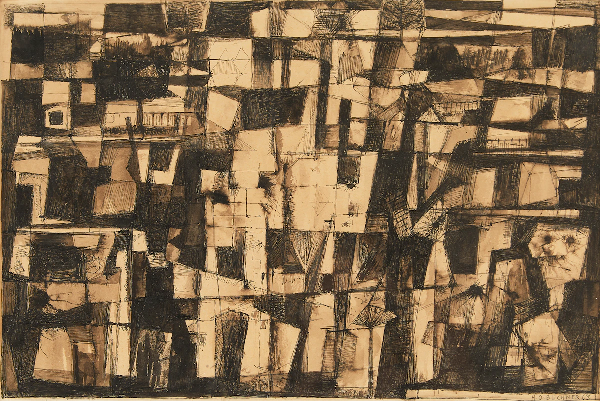 H.O. Buchner, Untitled Abstraction, ink drawing, 1963