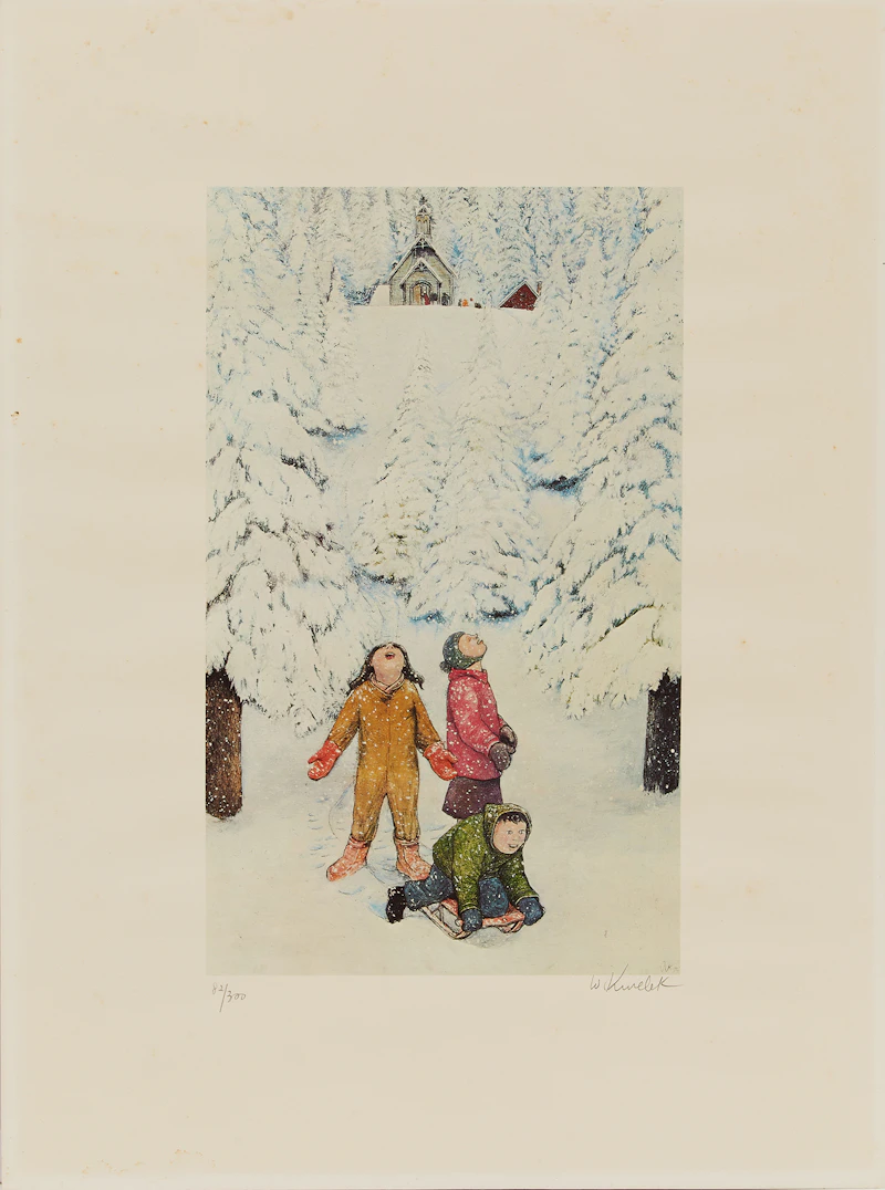 William Kurelek, Excitement of First Heavy Snow, colour lithograph - view 2