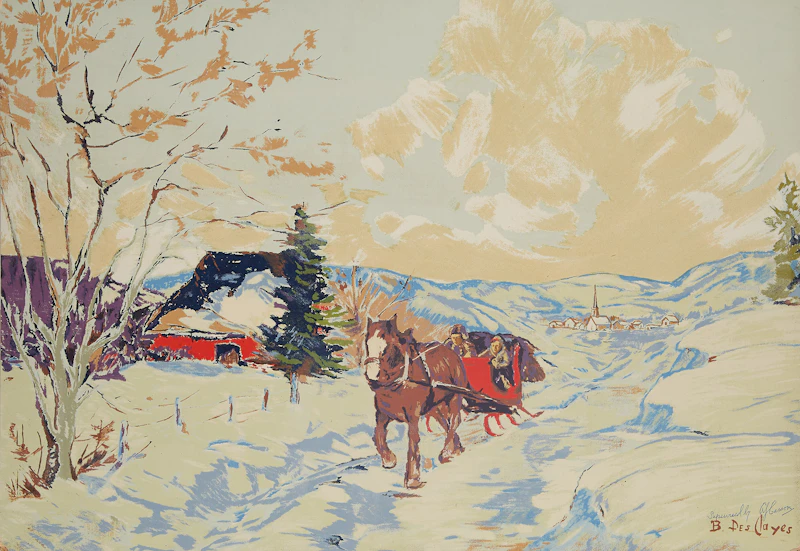 Landscape with Horse and Wagon; The Red Sleigh by Berthe Des Clayes