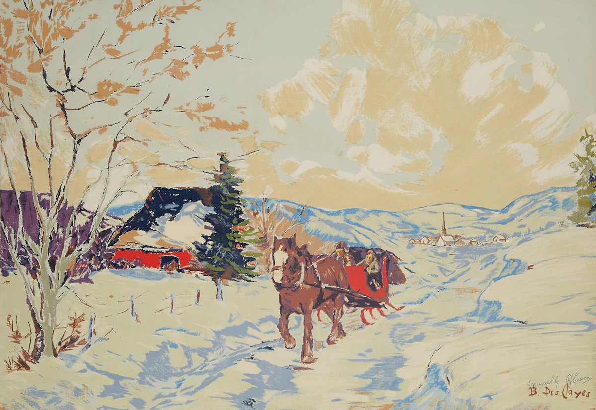 Berthe Des Clayes, Landscape with Horse and Wagon; The Red Sleigh, pair of Sampson Matthews silkscreens