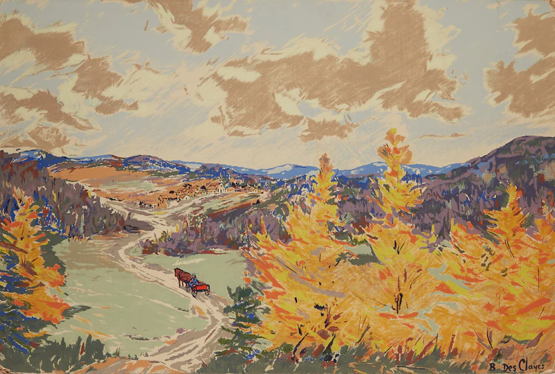 Berthe Des Clayes, Landscape with Horse and Wagon; The Red Sleigh, pair of Sampson Matthews silkscreens - view 3