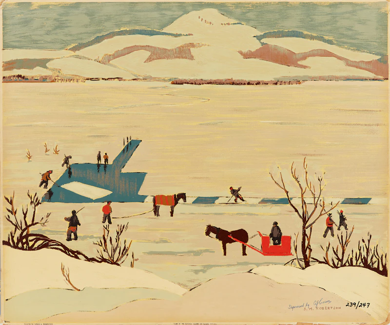 Arthur John Ensor, Thoreau MacDonald, Sarah Robertson, Albert Edward Cloutier, Summer’s Store; Winter Morning; Ice Cutting; Sugar Time- Quebec, Set of 4 Sampson Matthews Silkscreens - view 5