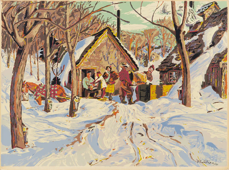 Arthur John Ensor, Thoreau MacDonald, Sarah Robertson, Albert Edward Cloutier, Summer’s Store; Winter Morning; Ice Cutting; Sugar Time- Quebec, Set of 4 Sampson Matthews Silkscreens - view 7