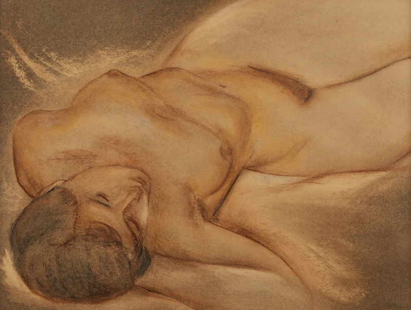 Louis Muhlstock, Reclining Nude, conté drawing - view 1
