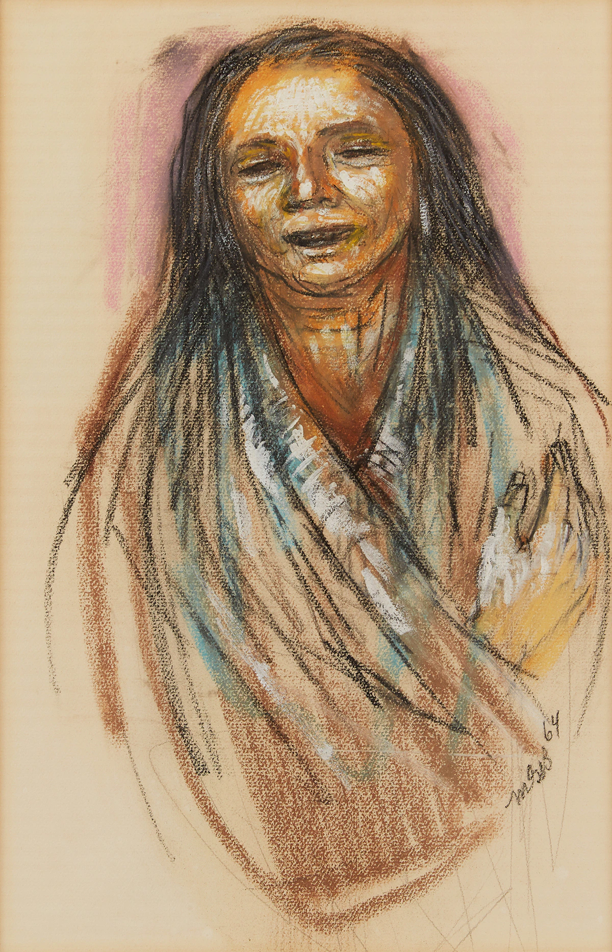 Miller Gore Brittain, Portrait de jeune femme, mixed media on paper, 1964