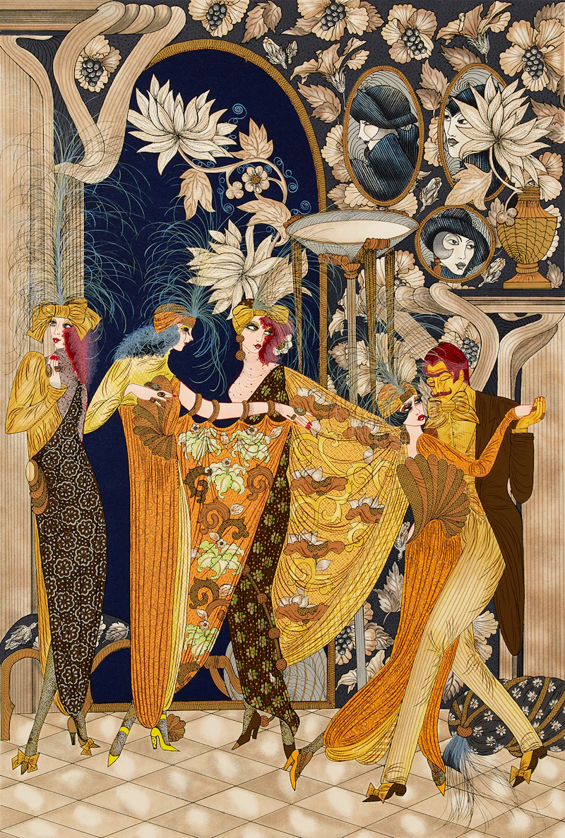 Unknown 20th Century Artist, Art Nouveau Party Scene, coloured print - view 1