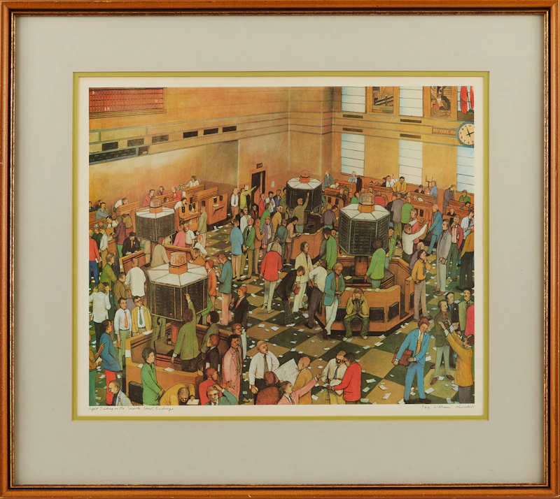 William Kurelek, Light Trading Day, Toronto Stock Exchange, colour lithograph - view 2