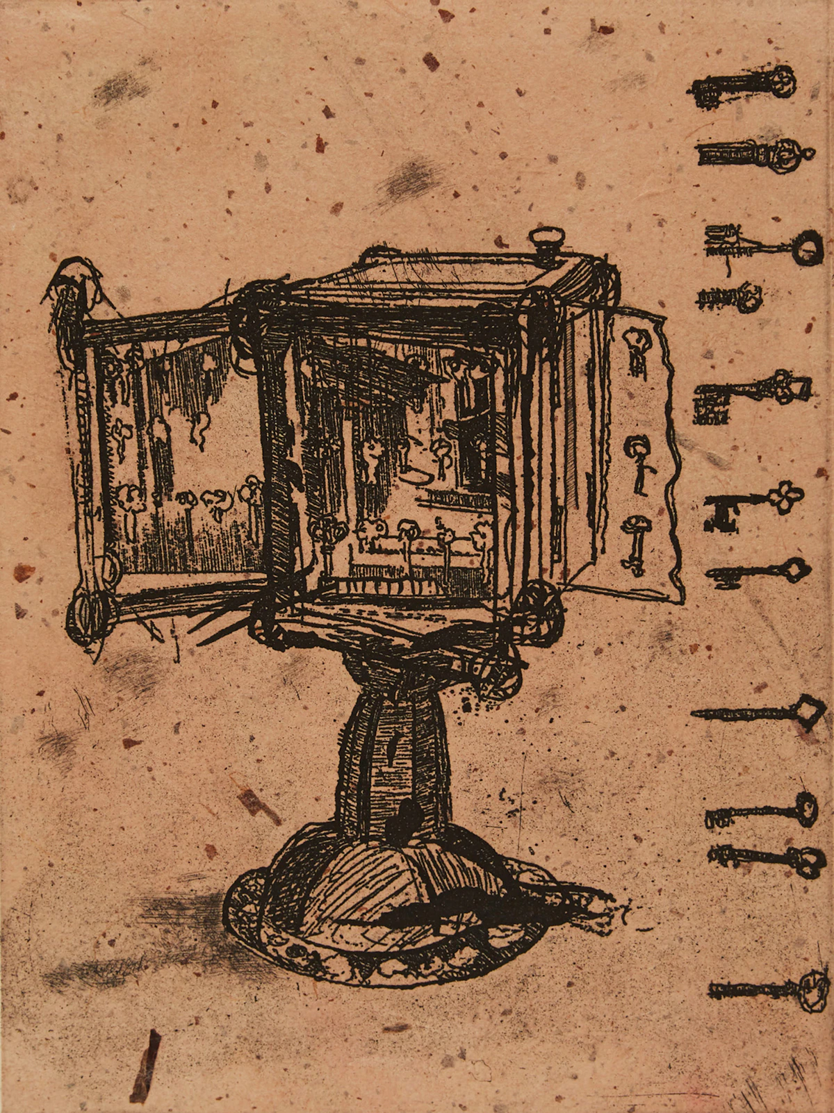 Tony Urquhart, A Box of Keys!, etching, 1993