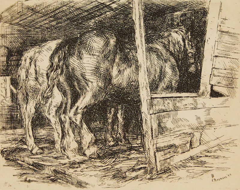 Ernst Neumann, Horses in Stable, etching - view 1