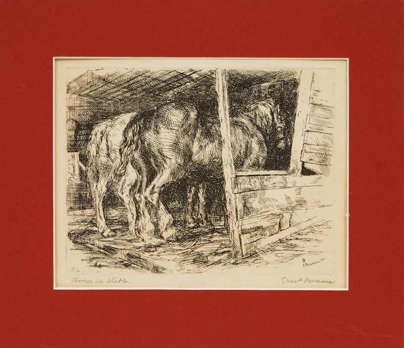 Ernst Neumann, Horses in Stable, etching - view 2